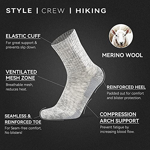 Socks Daze Merino Wool Hiking Cycling Socks Mens, Women's Home Slipper Gym Workout Thermal Heated Wool Padded Warm Footless Socks For Gift, Large, 4 Pairs Light Grey #TOP2
