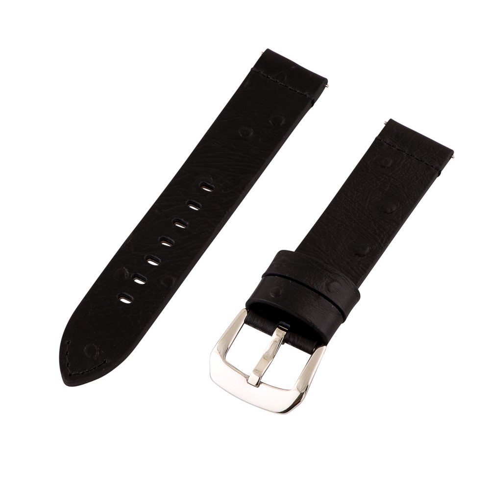 Clockwork Synergy® - 2- Piece Ss Premium Ostrich Grain Leather Watch Band 22mm - Black - Interchangeable Replacement Watch Straps