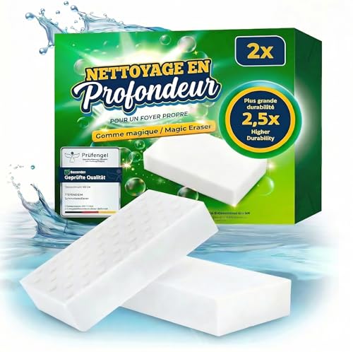 2,5X Plus Longue durée de Vie | Gomme Magique 2X - Nouveau : éponge Magique Extra Longue durée | Eponge Magique Mur Blanc enlève la saleté dans la Cuisine et la Salle de Bain