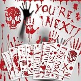 PartyGarden Halloween Decorations - 8 Sheet 86 Pcs Halloween Bloody Handprint Footprint Window Clings Wall Decal Floor Stickers for Inside Outside Home Door Scary Party DΓ©cor