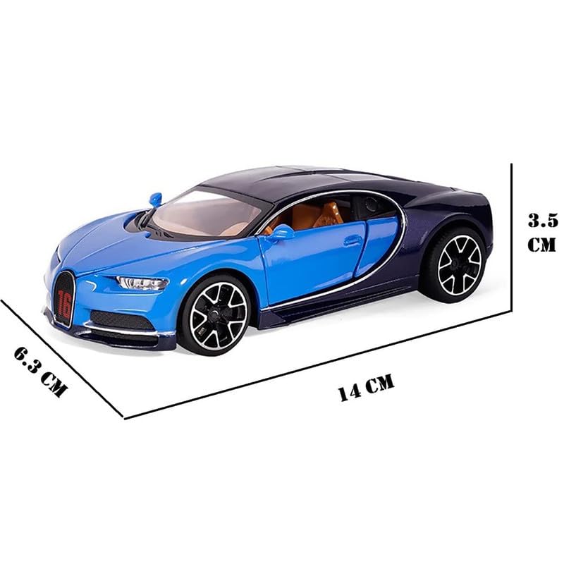 Image of Kids Model 1:32 Bugatti Chiron Die Cast Metal Car Pull Back Action Opening Doors with Realistic Engine Sound Lights Toy Car Gift for Boys - Blue