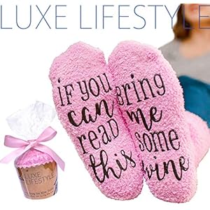 LUXE LIFESTYLE “If You Can Read This Bring Me Some Wine” – Funny Socks Cupcake Gift Packaging – Fuzzy Warm Cotton Sister…