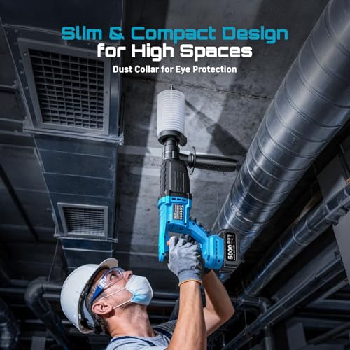 Image of Seesii 1 inch Cordless SDS-Plus Rotary Hammer Drill, 2 x 5.0Ah Batteries, 3.2J | Brushless Motor, 4 Modes with Kickback Protection, Dust Cover, Chisels, Drill Bits for Concrete Drilling & Home Renovation