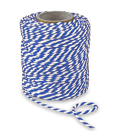 PRÄSENT BAUMWOLLKORDEL azul/blanco, cordón de material natural, hilo macramé 2 mm de ancho, cinta embalar regalo bicolor para manualidades y decoración, biodegradable, 50 m