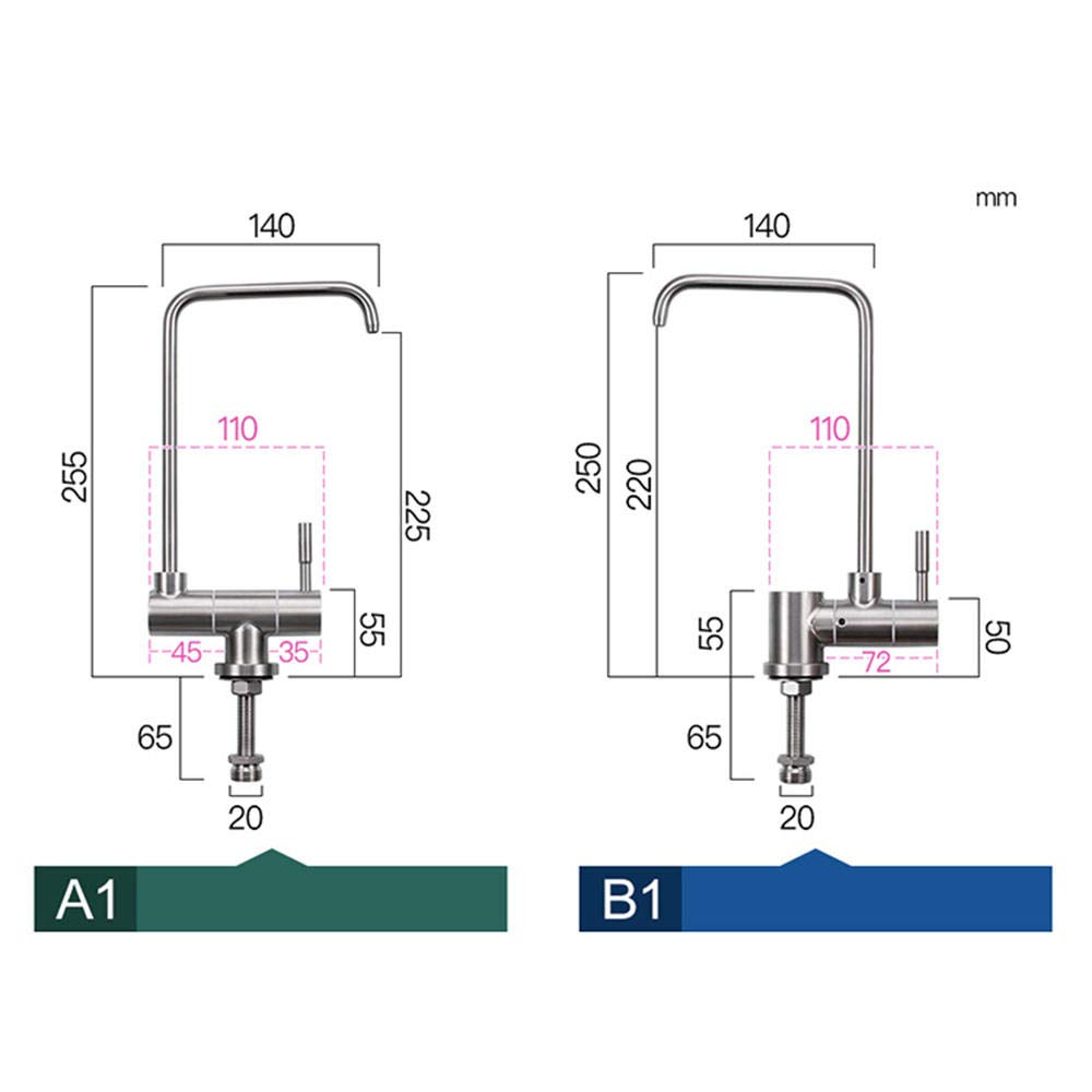 Grifo puro, grifo cocina osmosis abatible, acero inoxidable 304, cuello de cisne, grifo de cocina,1/2 "o 1/4"-A1-tubo en ángulo recto agua pura