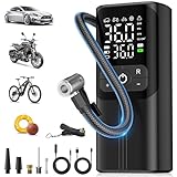 自転車 空気入れ 電動空気入れ 【新モデル・高速充填】車 ボール バイク 用 コードレス 最大圧力150PSI 高速充填 自動停止 仏/英/米式バルブ対応 SOS/LED懐中ライト Type-C充電 収納袋 日本語取扱説明書付き