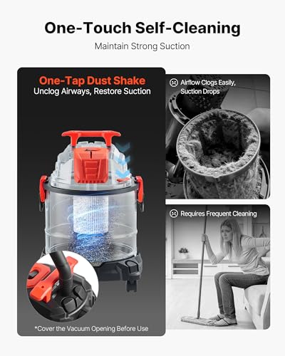 Image of VEVOR Shop Vac, 5.8 Gallon Wet Dry Shop Vacuum, 4 Peak HP with One-Button Self-Cleaning, Dual-Filter, 900W Input Power, 1.25in x 7ft Hose, 9.8ft Cord, Metal Tank for Jobsite, Workshop, Garage, Home