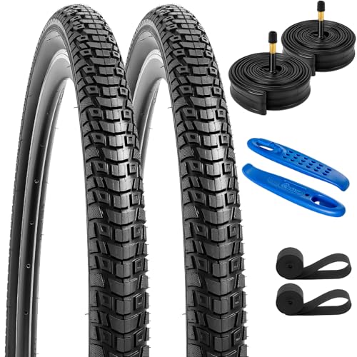 YunSCM 2Pcs Faltbar 28 Zoll Reifen 28x1.75 700x45C Mantel 47-622 und 2Pcs 700C Schlauch AV48mm Valve kompatibel City Bikes Rennräder 700x45C 45-622 Fahrradreifen und Schlauch