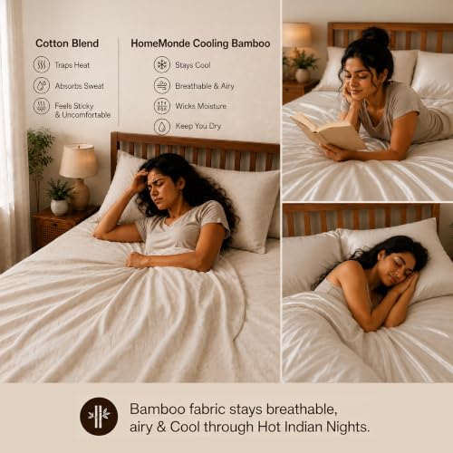 Image of HOMEMONDE 100% Bamboo King Size Flat Bedsheet with 2 Pillow Covers | 300 TC Luxury Cooling Bed Sheet | Ultra Soft, Breathable & Moisture Wicking | (Taupe, 108x108 Inches)