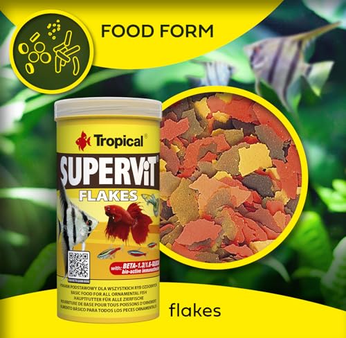 Tropical Supervit Premium Hauptfutter, Flockenfutter für alle Zierfische, 1er Pack (1 x 1 l)