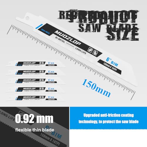 Image of 5 Pack 9 inch Reciprocating Saw Blades Set,18TPI High Carbon Saw Blades, Metal Saw Blades with Organizer Case (5, 18TPI /9 inch)