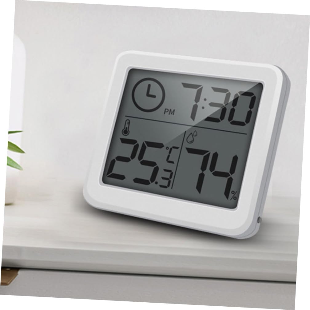 Termometro Ambiente Digitale Ultra-sottile Bianco in Abs con Orologio | Misuratore Umidita Casa, Lettura Temperatura per Home e Room, Design Semplice