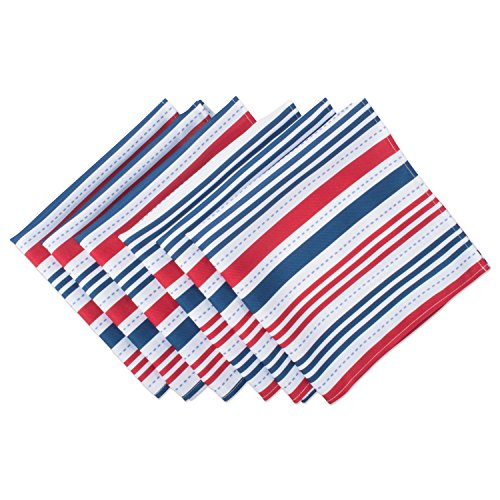 DII-Patriotic-Stripes-Tabletop-Collection-Stain-Resistant-Waterproof-Napkin-Set-20x20-Red-White-Blue-6-Count DII Patriotic Stripes Tabletop Collection Stain Resistant Waterproof Napkin Set 20×20 Red White Blue 6 Count
