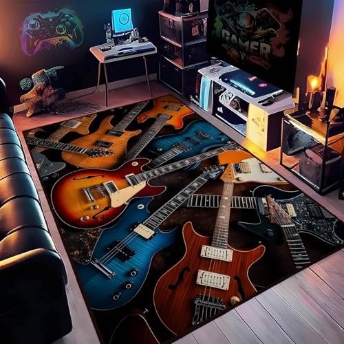 Tapete decorativo rectangular 5x7 pies guitarra eléctrica miniatura 3