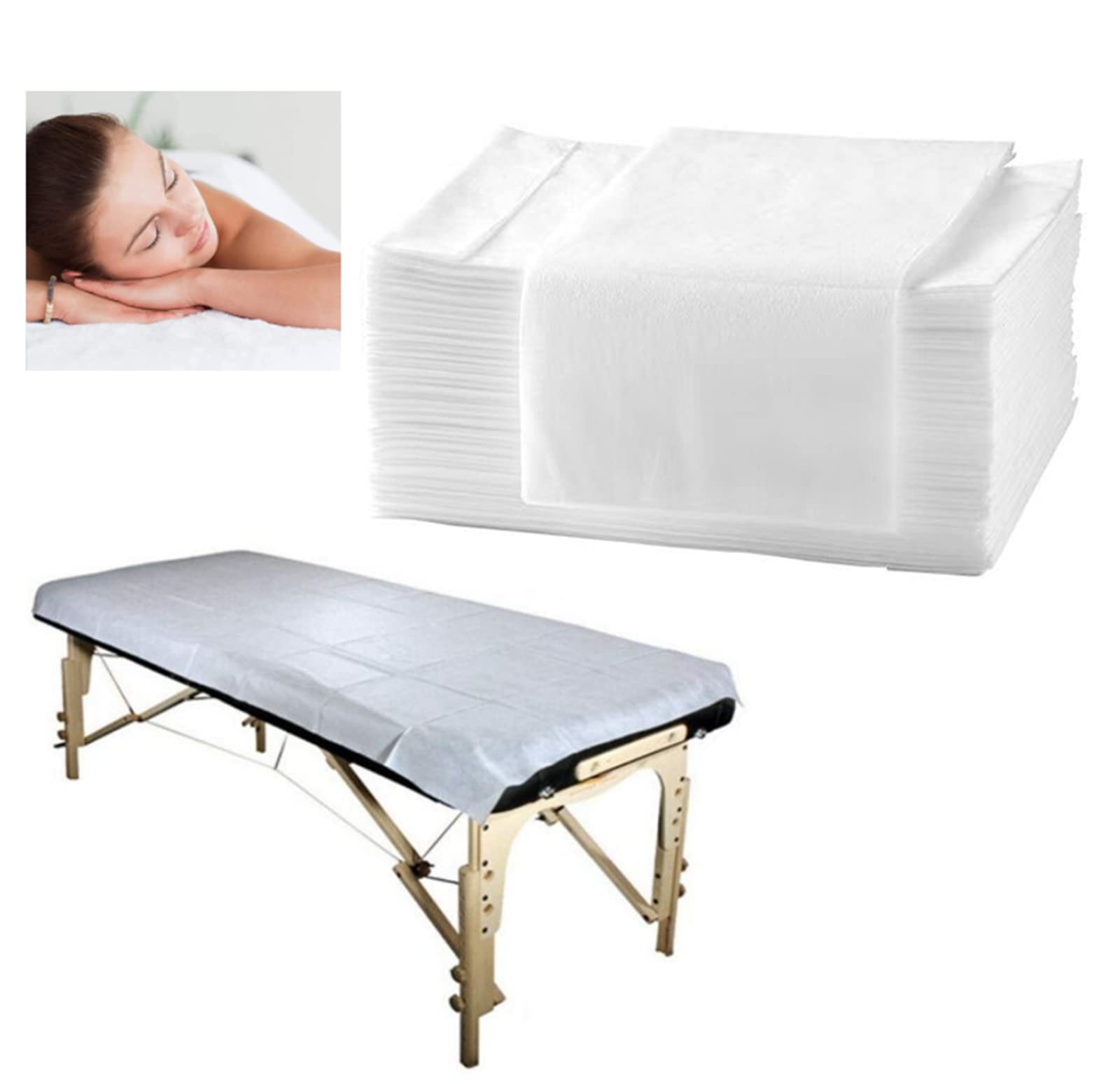 MWNAGO 50 Pcs Disposable Fitted Massage Table Sheets Bed Covers 71 * 31.5 inches,Breathable Non Woven Massage Bed Cover,Disposable Bed Sheets use for