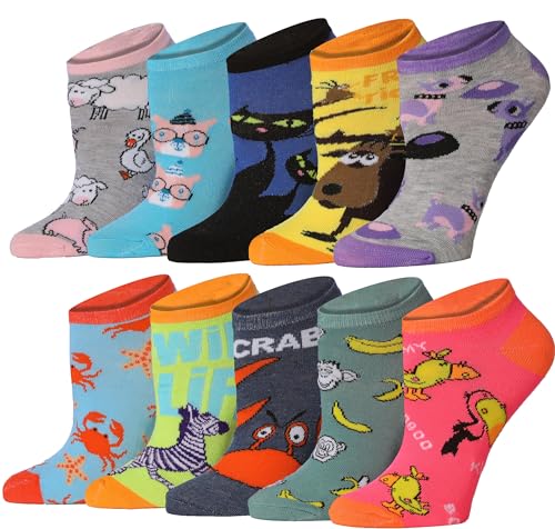 Tipi Toe Women's 10 Pairs Crazy Unique Colorful Fun Patterned Low Cut/No Show Socks2