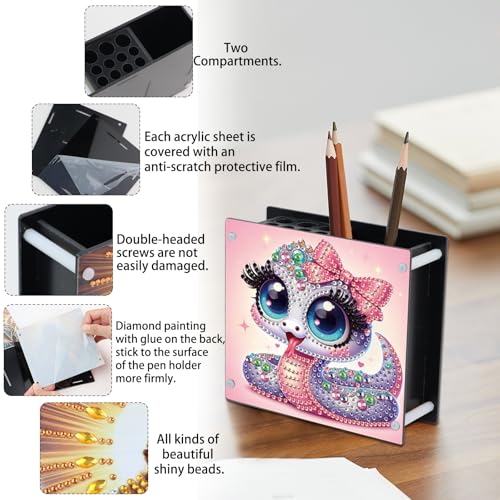 Image of Cute Snake Diamond Art Pen Holder, DIY Acrylic 5D Special Shaped Rhinestones Diamond Painting Pencil Cup, Decorative Crystal Rhinestones Art Storage Desk for Home and Office Supplies