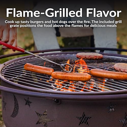 Sunnydaze Cosmic 30-Inch Patio Fire Pit for Outside - Outdoor Wood-Burning Fire Pit with Grill Grate, Spark Screen, and Fireplace Poker - Image 7