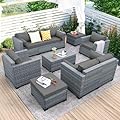 Lviden 7 Piece Wicker Patio Furniture Sets Outdoor Conversation Set, PE Rattan Sectional Sofa Couch with Storage Table and Non-Slip Grey Cushions, Furniture Covers Included