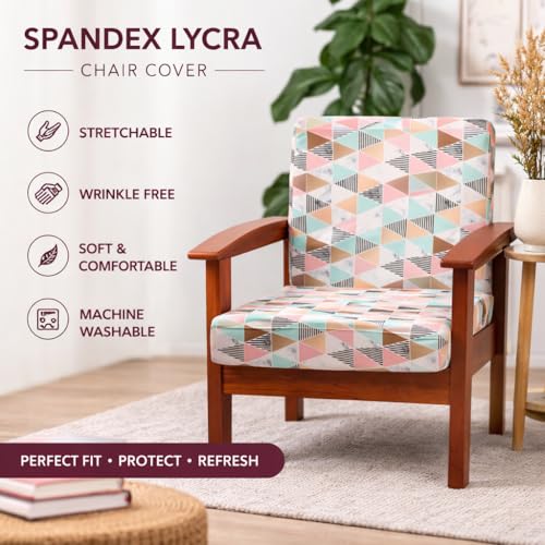 Image of STITCHNEST 'Contour Fit Series' Stretchable Printed Wooden Sofa Cover (Pack of 4) - Elastic Wooden Chair Cover | Wooden Sofa Seat Cover | Size - 20-21 x 20-21 x 3-5 in