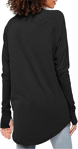 Miniatura 2 de Fisoew - Tops de manga larga casuales para mujer, con cuello redondo, dobladillo redondo, camisetas holgadas, estilo túnica, con orificios para el