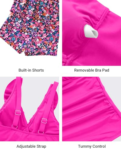 Image of Aqua Eve Women Tankini with Skirt - Tummy Control Swimsuit Two Piece Bathing Suit Ruffle Swimwear Ladies Swim Suit | Removable Cups, Adjustable Straps, Smooth Shape Via Front Gathers
