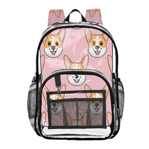Cute Dog Clear Backpack - Stadium Approved Large 15.7-inch Waterproof Transparent Bag for Sports, Concerts, Work, Travel#27