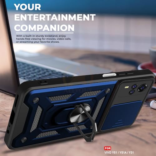 Image of Armor Bumper Back Cover Case for Vivo Y51 / Y51A / Y31 | Rotating Camera Cover, Ring Holder & Kickstand | Heavy Duty & 360 Degree Protection Vivo Y51 / Y51A / Y31 Back Cover (Blue)