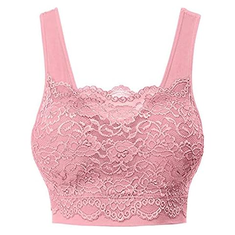 Women's Lace Sports Bras Sexy Compression Modern Casual Comfort Yoga Bra Workout Fitness Seamless Crop Top Pink Cover