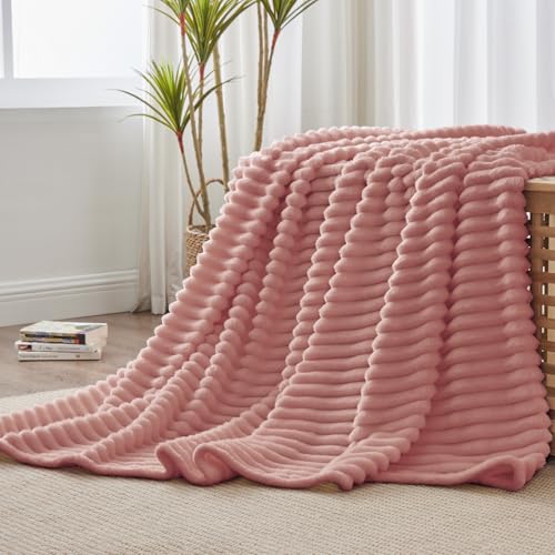 Image of BEDELITE Ribbed Twin Blanket for Couch & Bed, Dusty Pink, 60 inchx80 inch