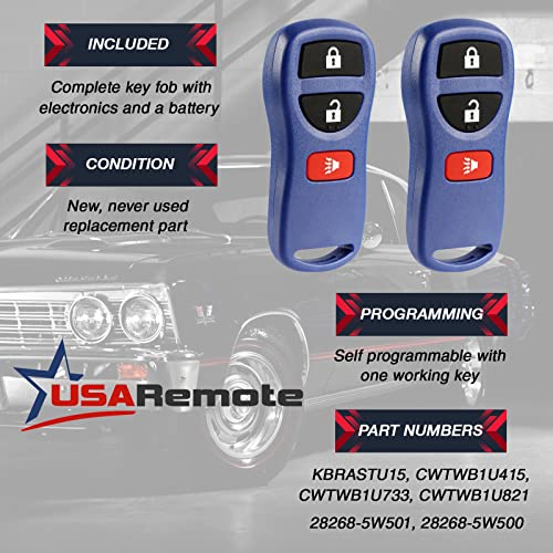Key Fob Keyless Entry Remote fits Nissan Frontier Armada Murano Pathfinder Quest Sentra Titan Versa Xterra/Infiniti QX4 FX35 FX45 (KBRASTU15 Blue), Set of 2 - Image 4