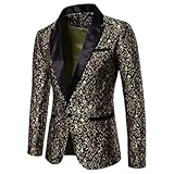 MQMYJSP Herren-Business-Sozial-Jacquard-Sakko Einreiher Schwarz Weiß Gold Herren Hochzeits-Party-Anzug Blazer Gold XL