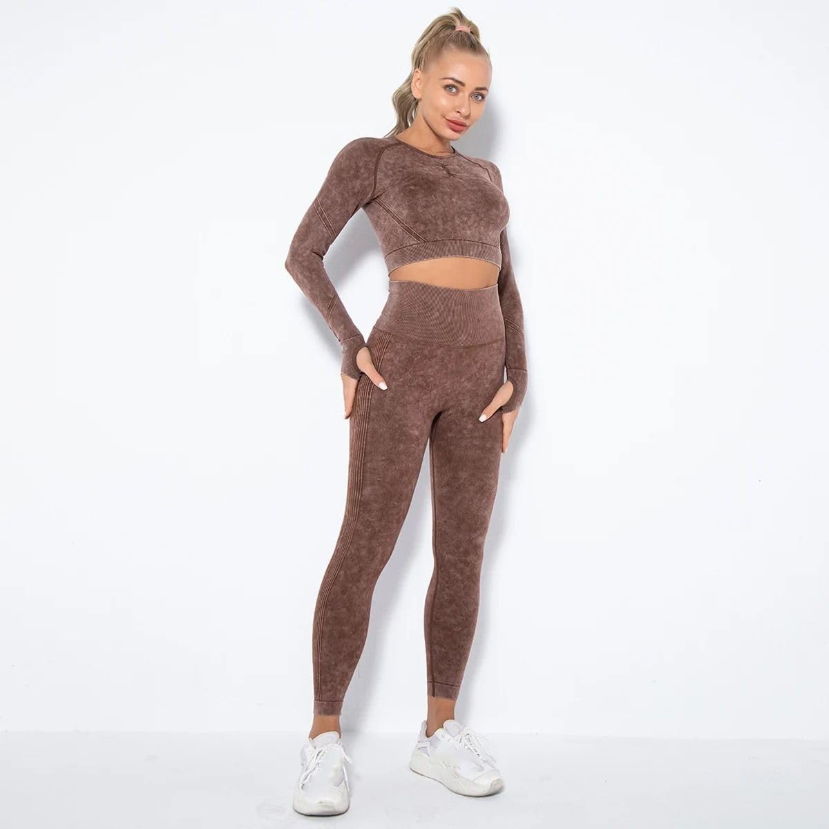 Set yoga a 2 pezzi da donna, top corto e leggings da fitness