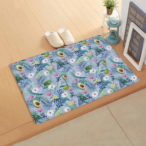 Tropical Antifatigue Kitchen Bath Door Mat Cushioned Runner Rug,Washable Welcome Floor Sink Mat,Waterproof & Non-Slip Standing Doormat for Kitchen,Summer Blue Palm Tree Leaves Floral Fruits 18