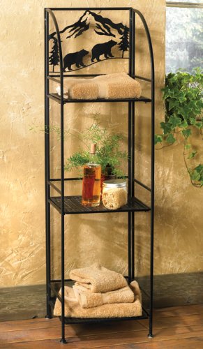 BLACK FOREST DECOR Bear Metal Linen Shelf - Rustic 3-Tier Storage Rack with Wildlife Design - 13 3/8" W x 13" D x 48" H