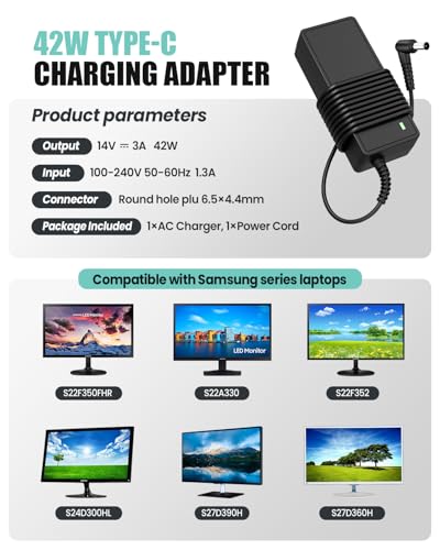 14V 3A AC Adapter for Samsung SyncMaster 15"-27" TFT LED LCD Monitors, 42W Power Supply, 6.5 * 4.4mm Connector, Compatible with Samsung Monitors and TVs - Image 4
