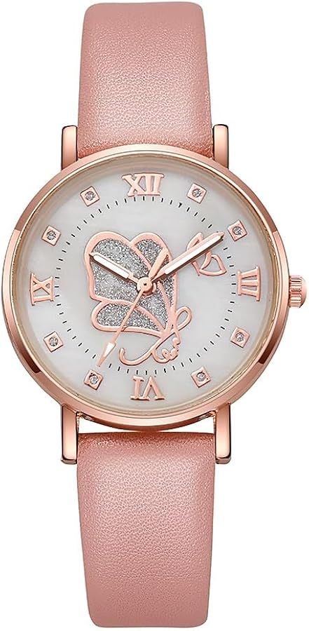 Amazon | ファッション女性腕時計蝶革腕時計レディースラウンド