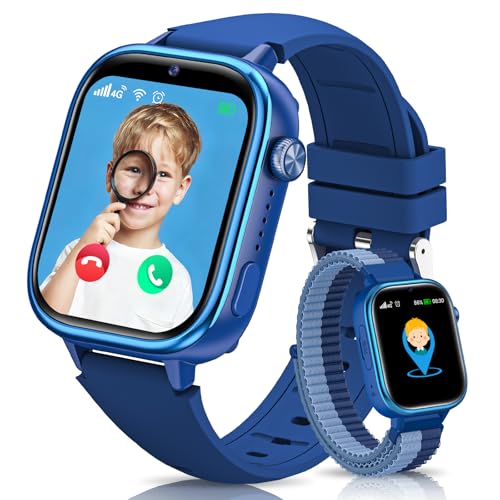 SWGOTA Smartwatch Kinder mit GPS und Telefon Kinder Smartwatch mit GPS Schulmodus Kids Smart Watch mit Voice Chat SMS lP68 Wasserdicht Schrittzähler Wecker SOS (Blau)