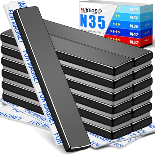 Image of MIKEDE 12 Pack Strong Magnets Heavy Duty, N35 Neodymium Black Bar Magnets Powerful Magnet Strips with Adhesive Backing, Rare Earth Magnet for Fridge, Garage, Kitchen - 2.36 x 0.39 x 0.12in