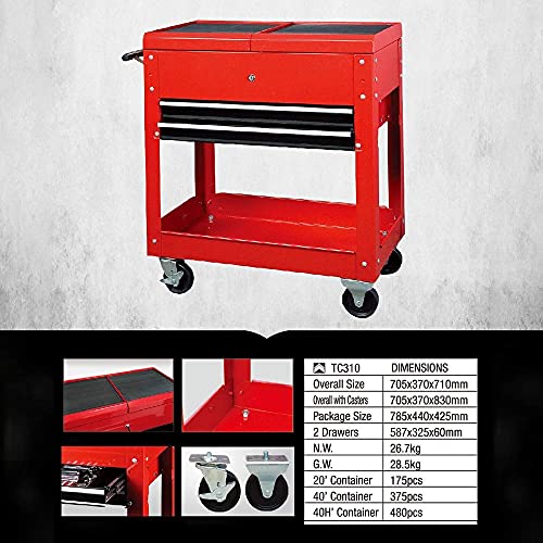 Mehrzweck-Werkzeugwagen, Werkstattwagen, Garagen-Rollwagen mit Griff, professionelle Werkzeugschrank-Aufbewahrungsbox mit 2 Schubladen und Rollen für den Garten im Freien – Bild 4