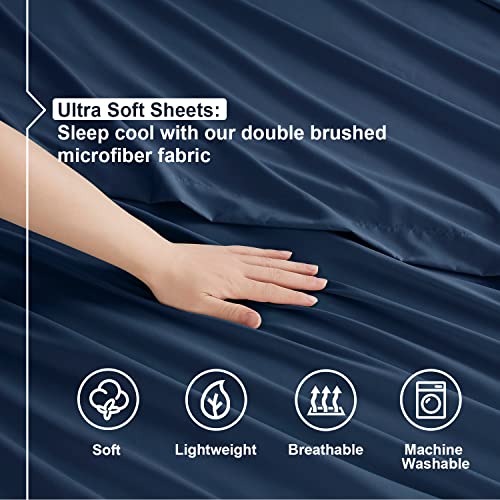 Image of Nestl Twin XL Bed Sheet Set - Navy Blue - 3-Piece Extra Deep Pocket | Instantly Soft, Night-One Ready (No Wash Required). Fits Extra Deep Pockets up to 24 Inches, 360-Degree Elastic Grip