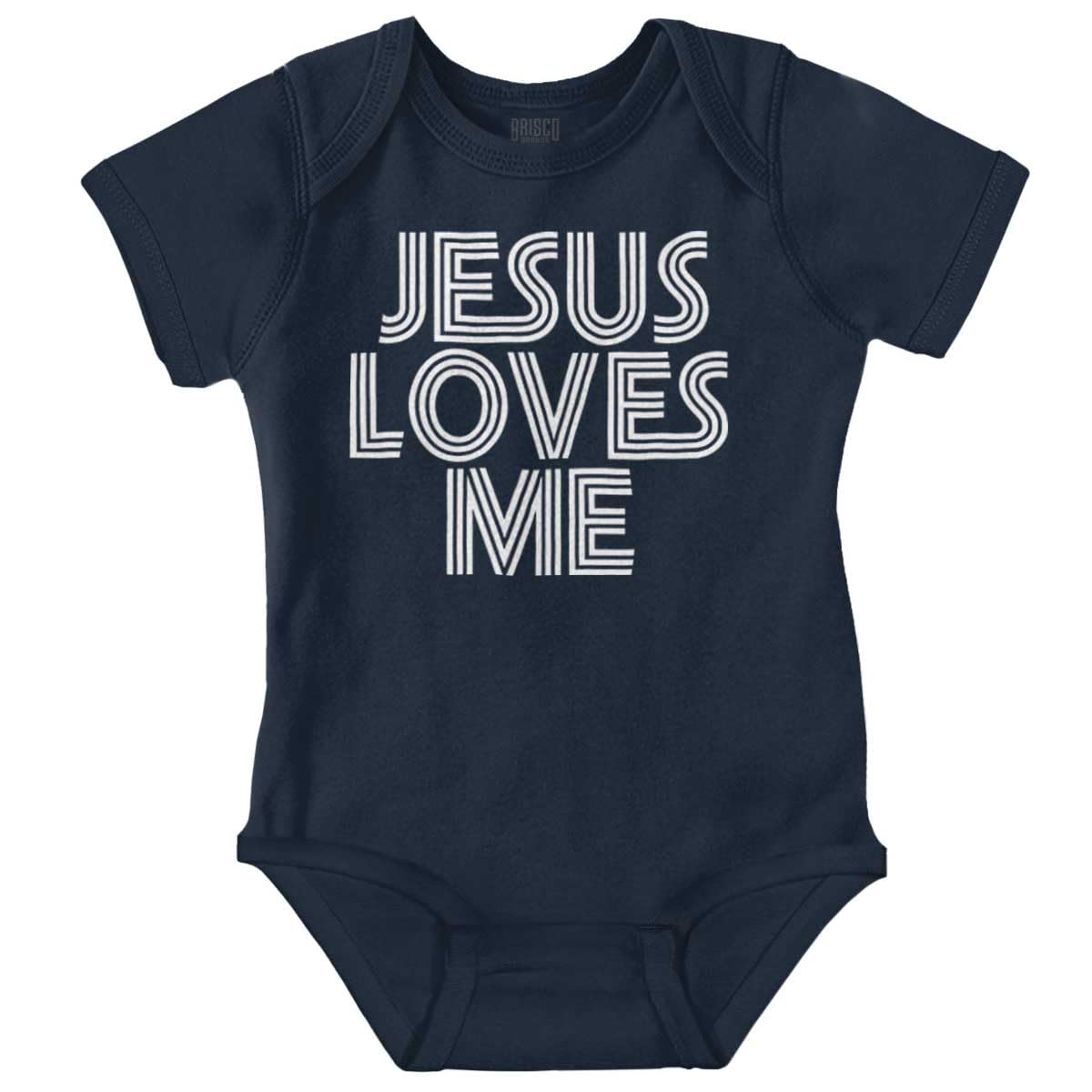 Brisco Brands Jesus Loves Me Retro Christian Baby Romper Boys or Girls