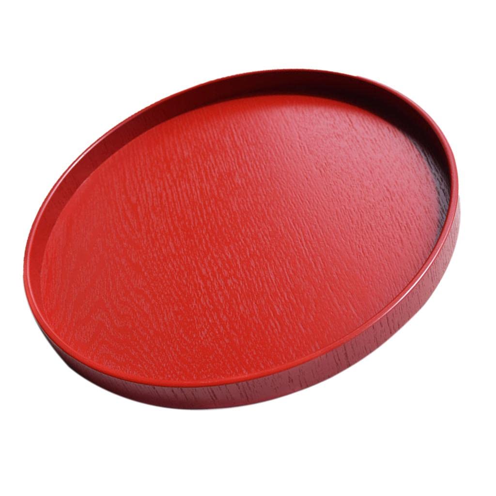 Round Wooden Tray-Food Snack Salad Bowl Serving Tray-for Tea Food Server Dishes Water Drink Platter-Red (21cm)