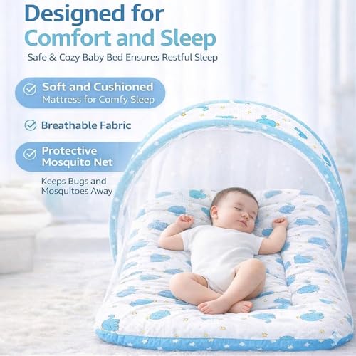 Image of Mommers Baby Mosquito Net for Bed | Foldable Portable Infant Mosquito Net with Breathable Mesh & Zipper | Protection from Mosquitoes & Insects 0 to 6 Months