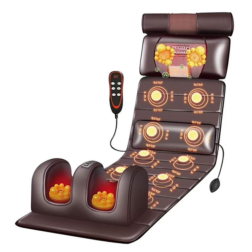 Estera de Masaje de Cuerpo Completo, Colchón de Masaje Térmico con 10 Motores de vibración y 20 Cabezales De Masaje Shiatsu para Cuello, Espalda, Cintura, Piern