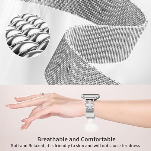 Joyozy Slim Metal Band Compatible with Apple Watch Band 38mm 40mm 41mm 42mm 44mm 45mm 46mm 49mm Skinny Magnetic Strap with Bling Charms, Cute Stainless Steel Band, Dressy Thin iWatch Bracelet for Women