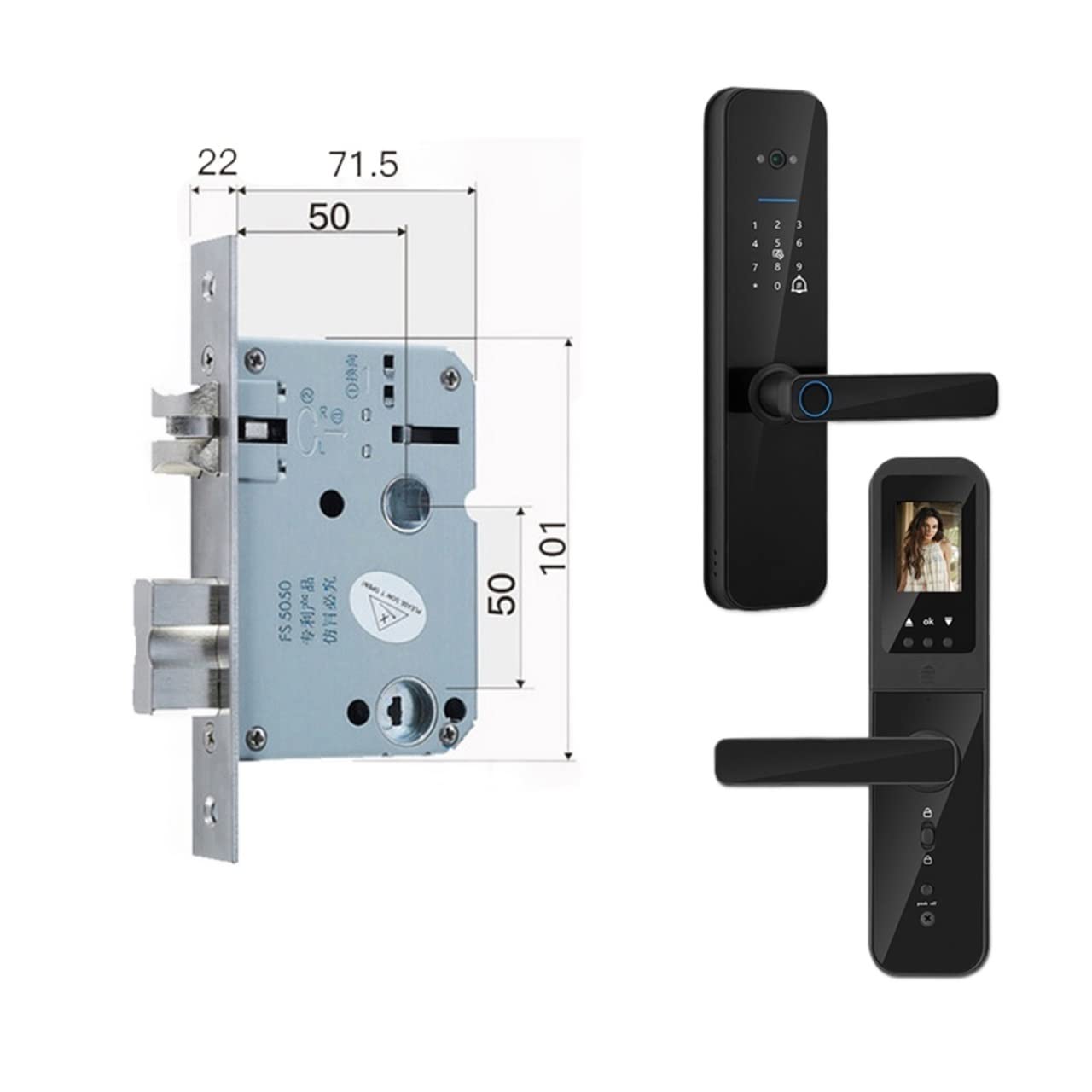 smart Lock, Tuya Digital Electronic Smart Door Lock with Biometric Camera Fingerprint Card Password Key Unlock