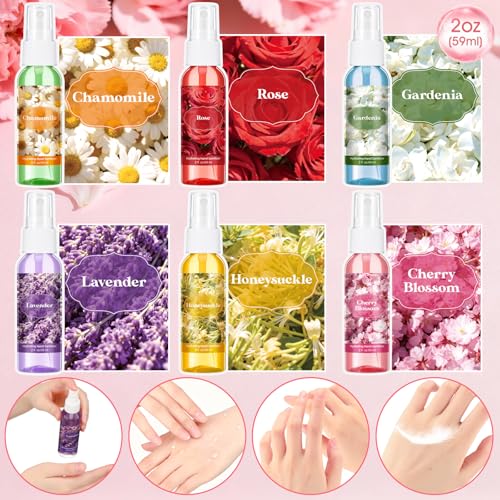 Image of 6 Pcs Hydrating Hand Sanitizer Spray Floral Scented Hand Sanitizer Spray Travel Size 2 Fl oz Pocket Bottle Mist Gently Cleans Dirt for Women Men Adult Family Office Family Car School Travel