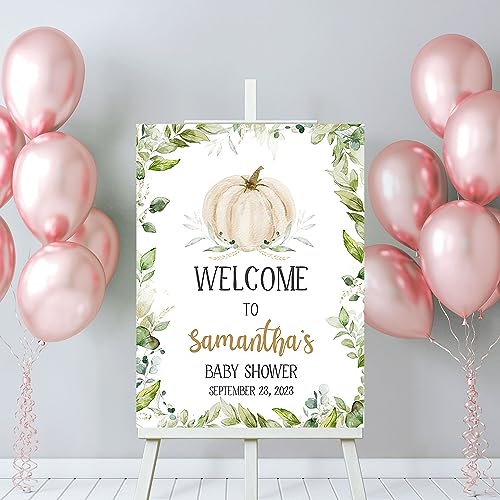 Custom Greenery Pumpkin Baby Shower Welcome Sign, Fall Baby Shower Welcome Poster, Gender Neutral Autumn Baby Shower Sign