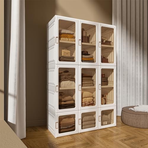 Image of ANTBOX Portable Wardrobe Closet Storage Organizer for Clothes,Transparent Door Panels,Suitable for Living Room, Bedroom,Plastic Wardrobe with Magnetic Door and Easy Assembly 15 Cubes